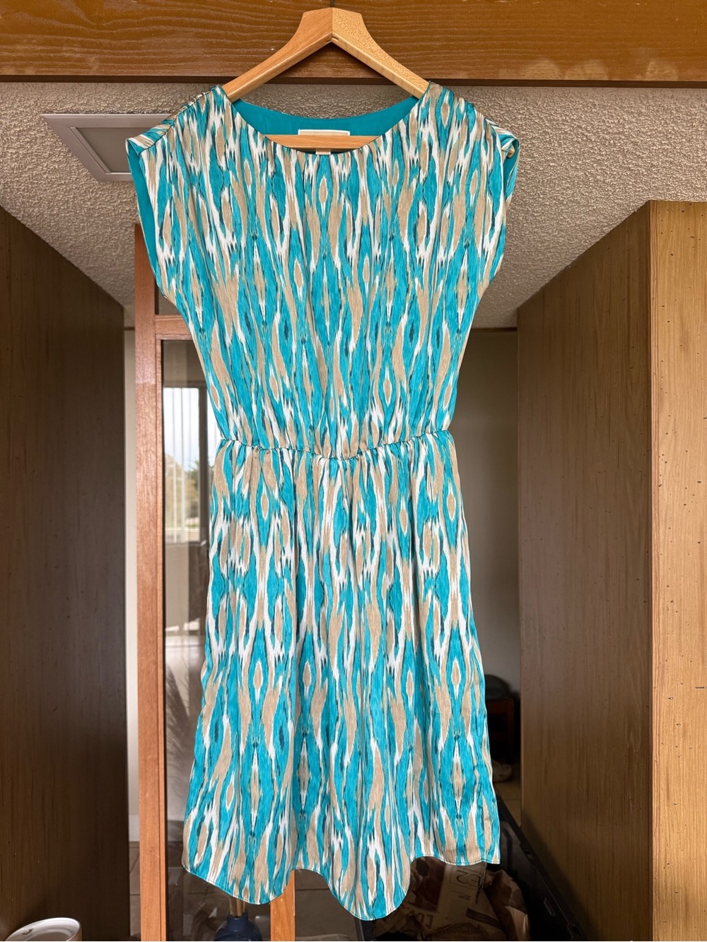 MICHAEL Michael Kors Teal and Tan Ikat Midi Dress